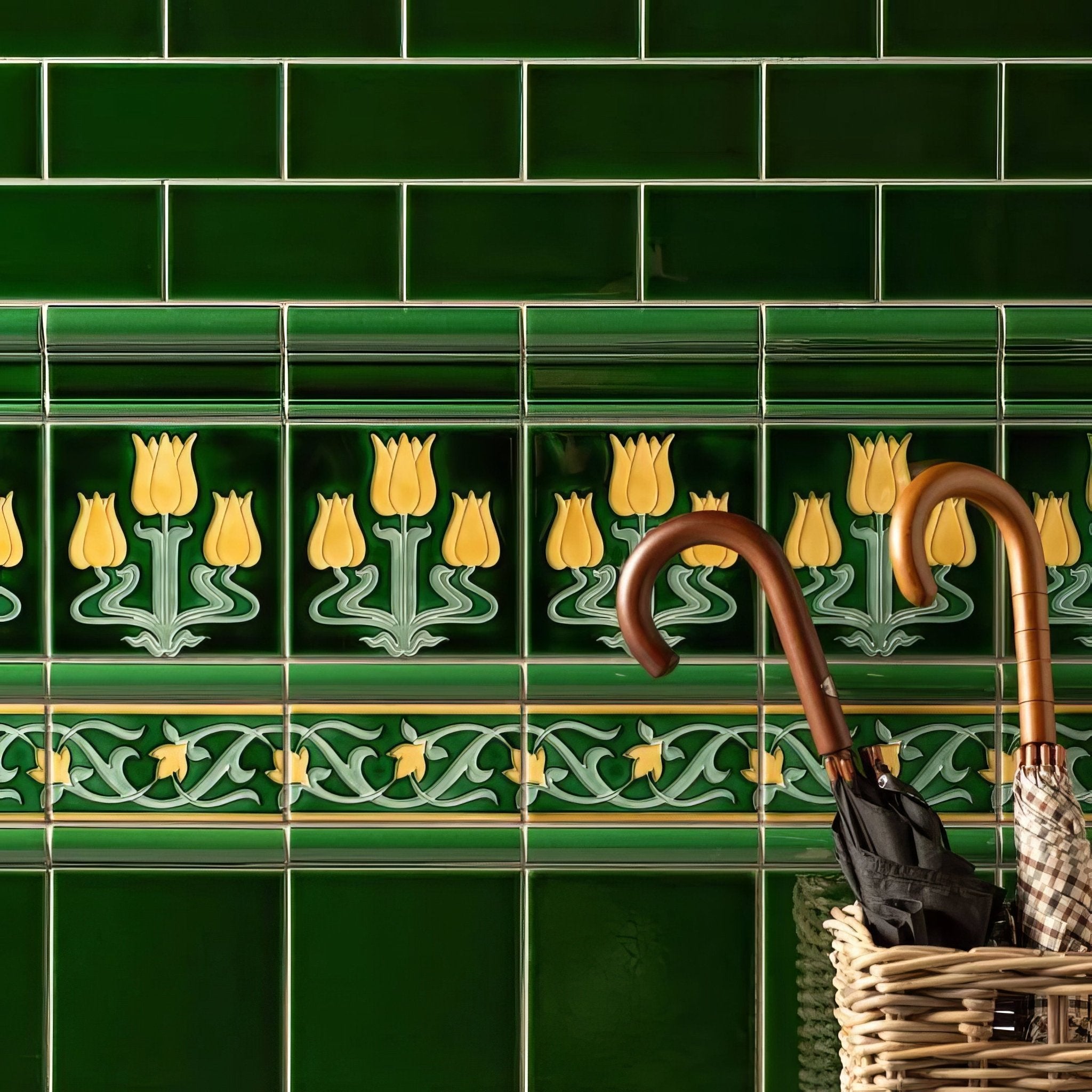 Lafleur Border on Victorian Green - Hyperion Tiles