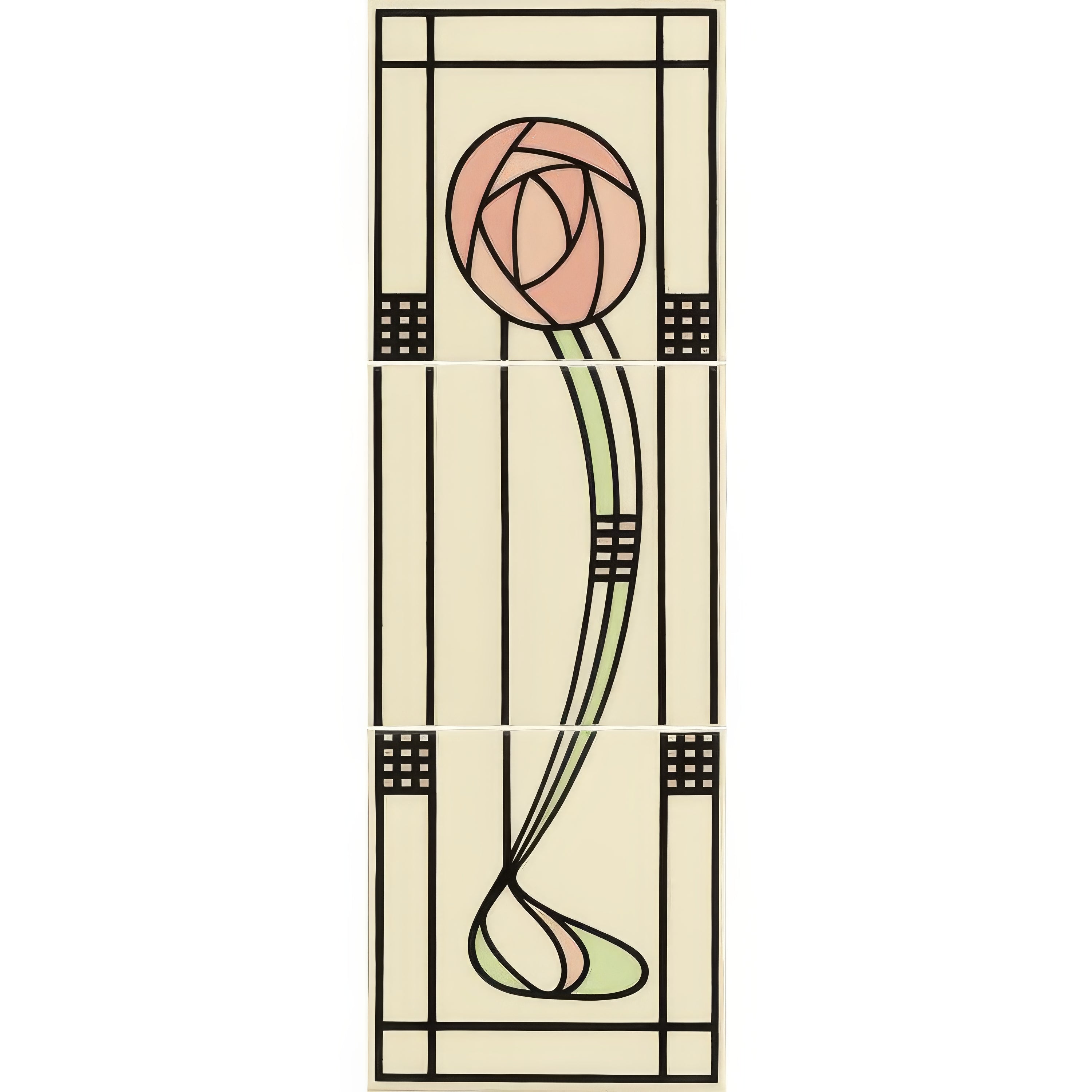 Glasgow Rose (Left Hand) 3-Tile Set on County White - Hyperion Tiles