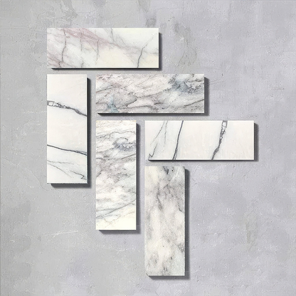 Lilac Veined Herringbone Honed Marble Tile - Hyperion Tiles