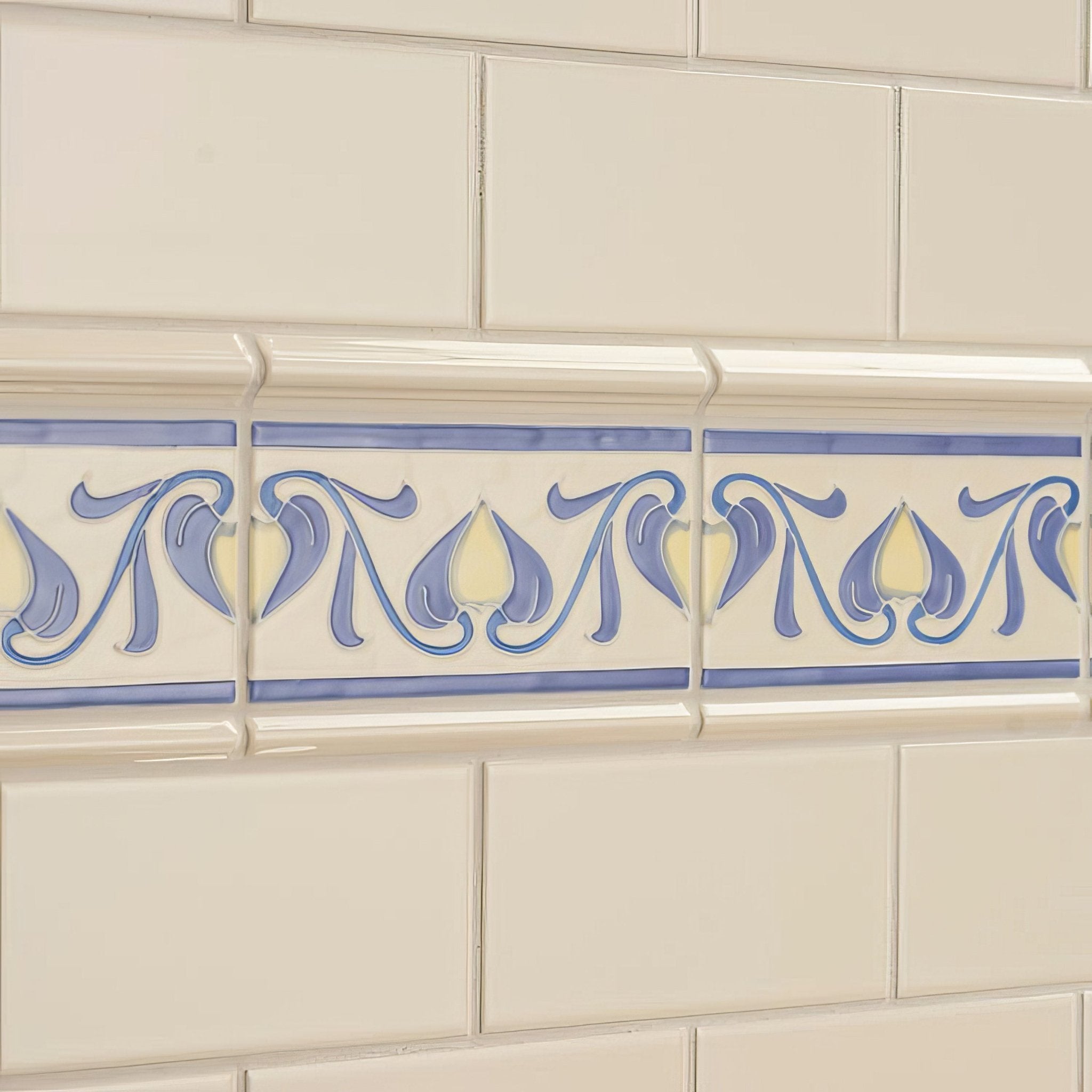 Lilium flower Border Tube - Lined Single Tile on County White - Hyperion Tiles