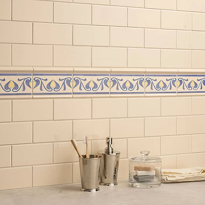 Lilium flower Border Tube - Lined Single Tile on County White - Hyperion Tiles