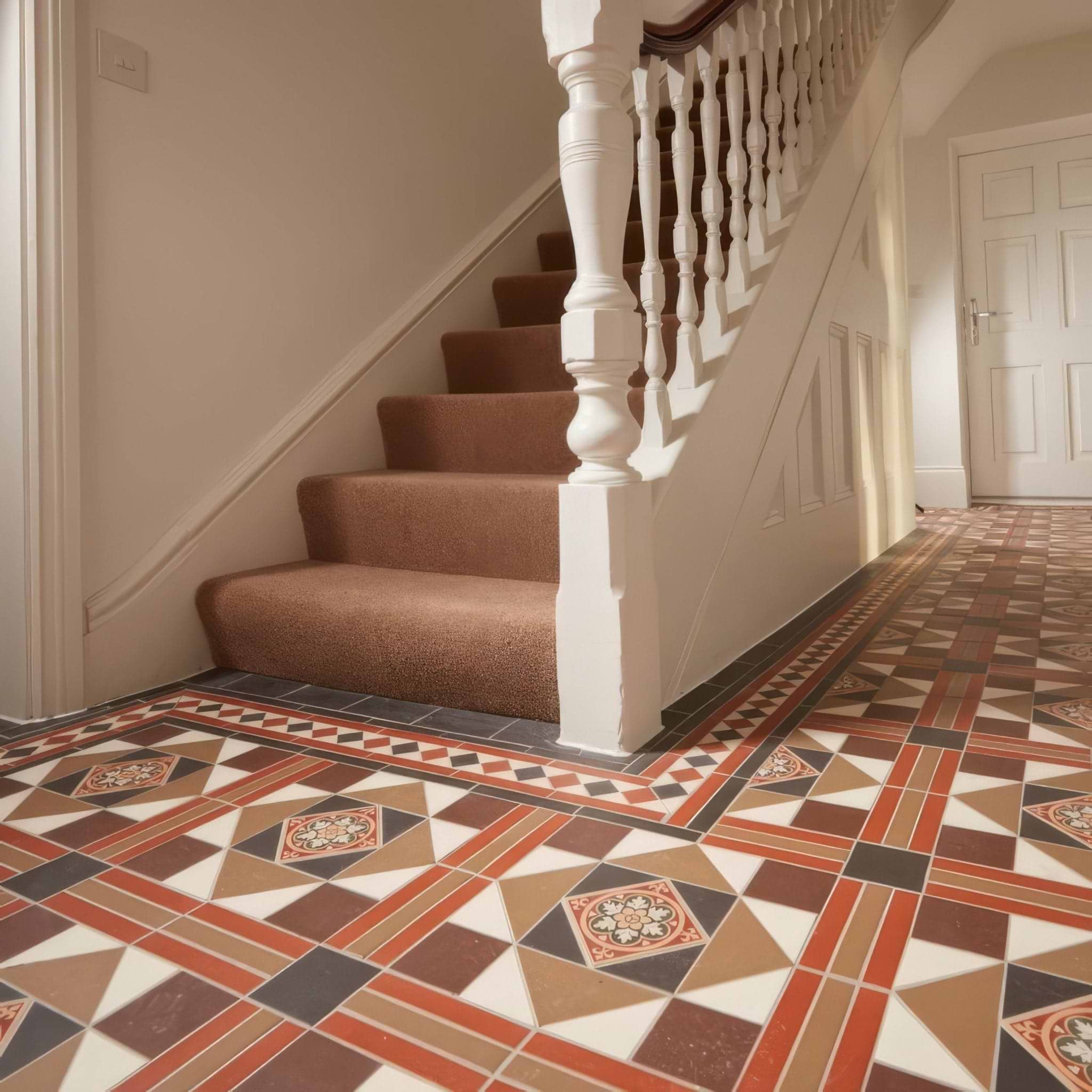 Lindisfarne Black, Brown, Red, Regency Bath & White with Livingstone Green on Buff - Hyperion Tiles