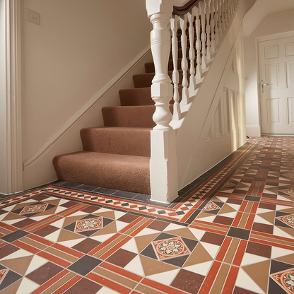 Lindisfarne Black, Brown, Red, Regency Bath & White with Livingstone Green on Buff - Hyperion Tiles
