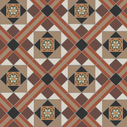 Lindisfarne Black, Brown, Red, Regency Bath & White with Livingstone Green on Buff - Hyperion Tiles