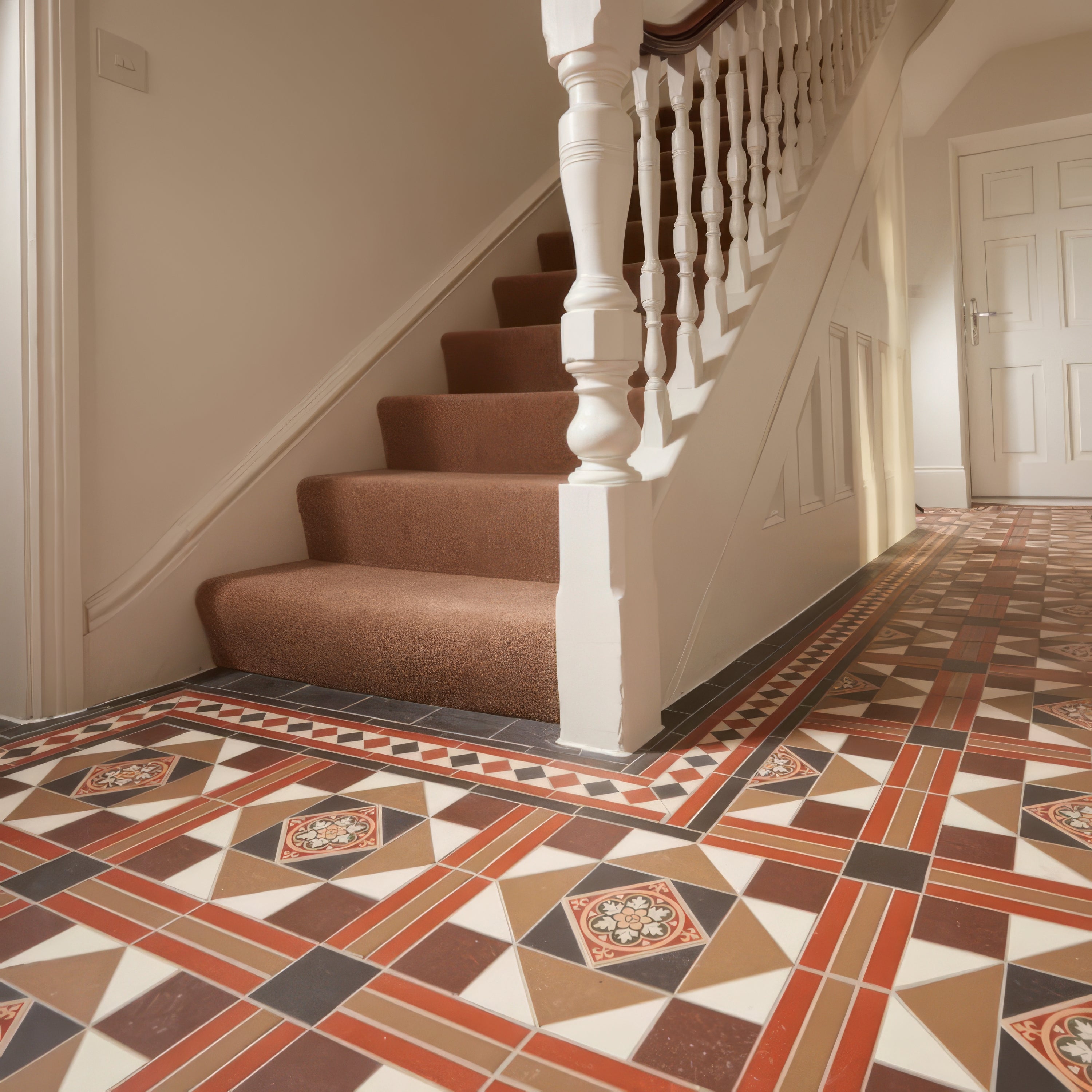 Lindisfarne Black, Brown, Red, Regency Bath & White with Livingstone Green on Buff