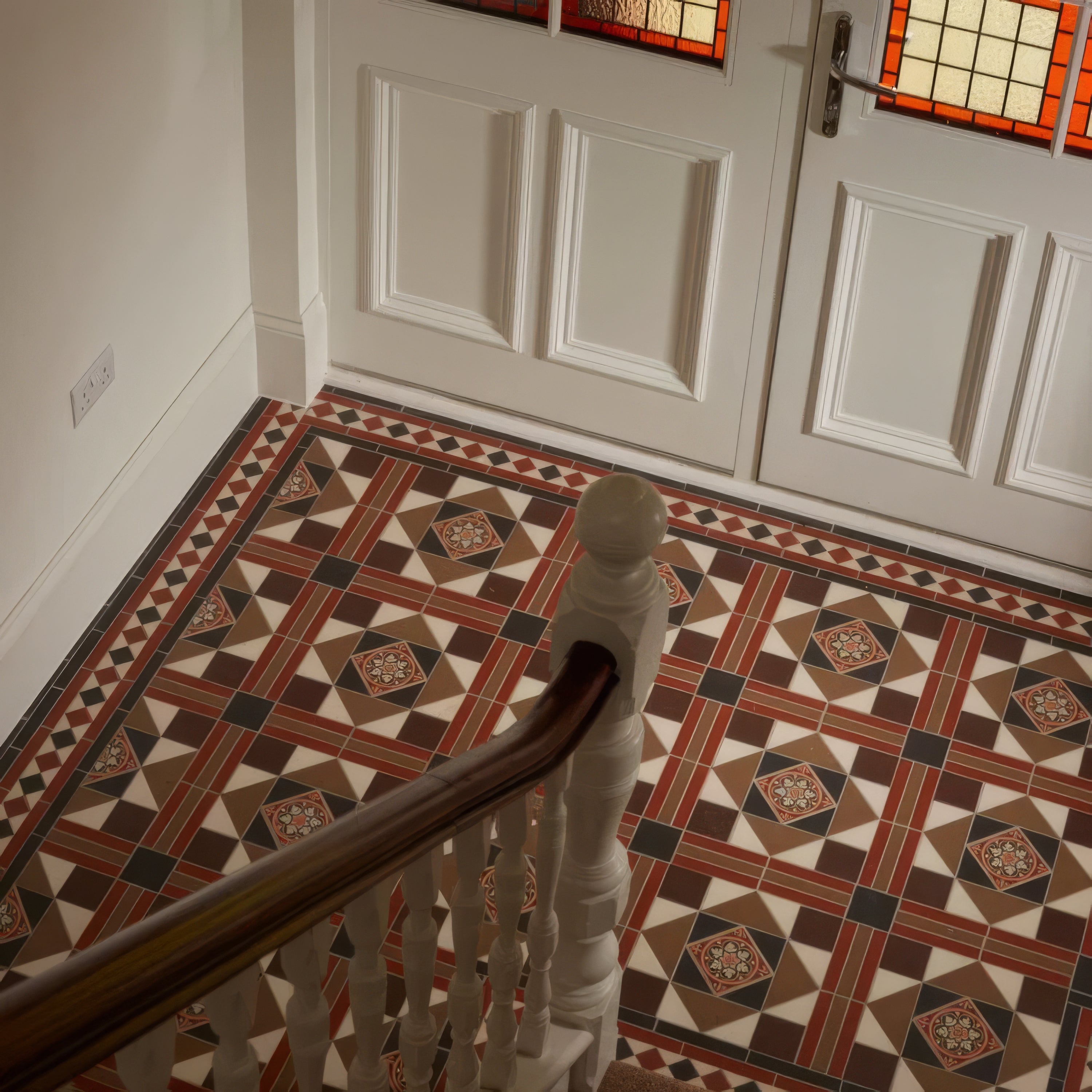 Lindisfarne Black, Brown, Red, Regency Bath & White with Livingstone Green on Buff