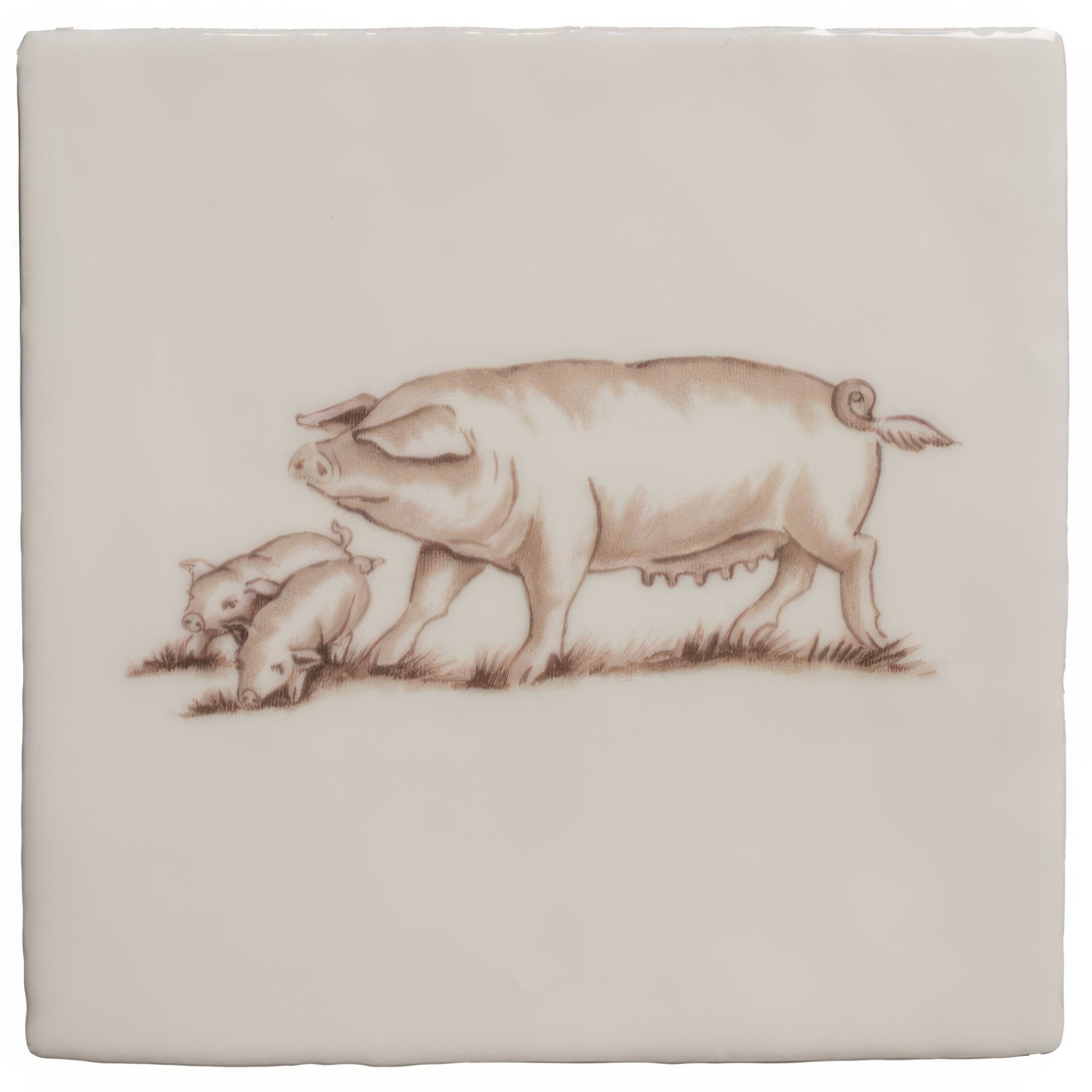 Litter of Pigs Sepia on Cotton - Hyperion Tiles