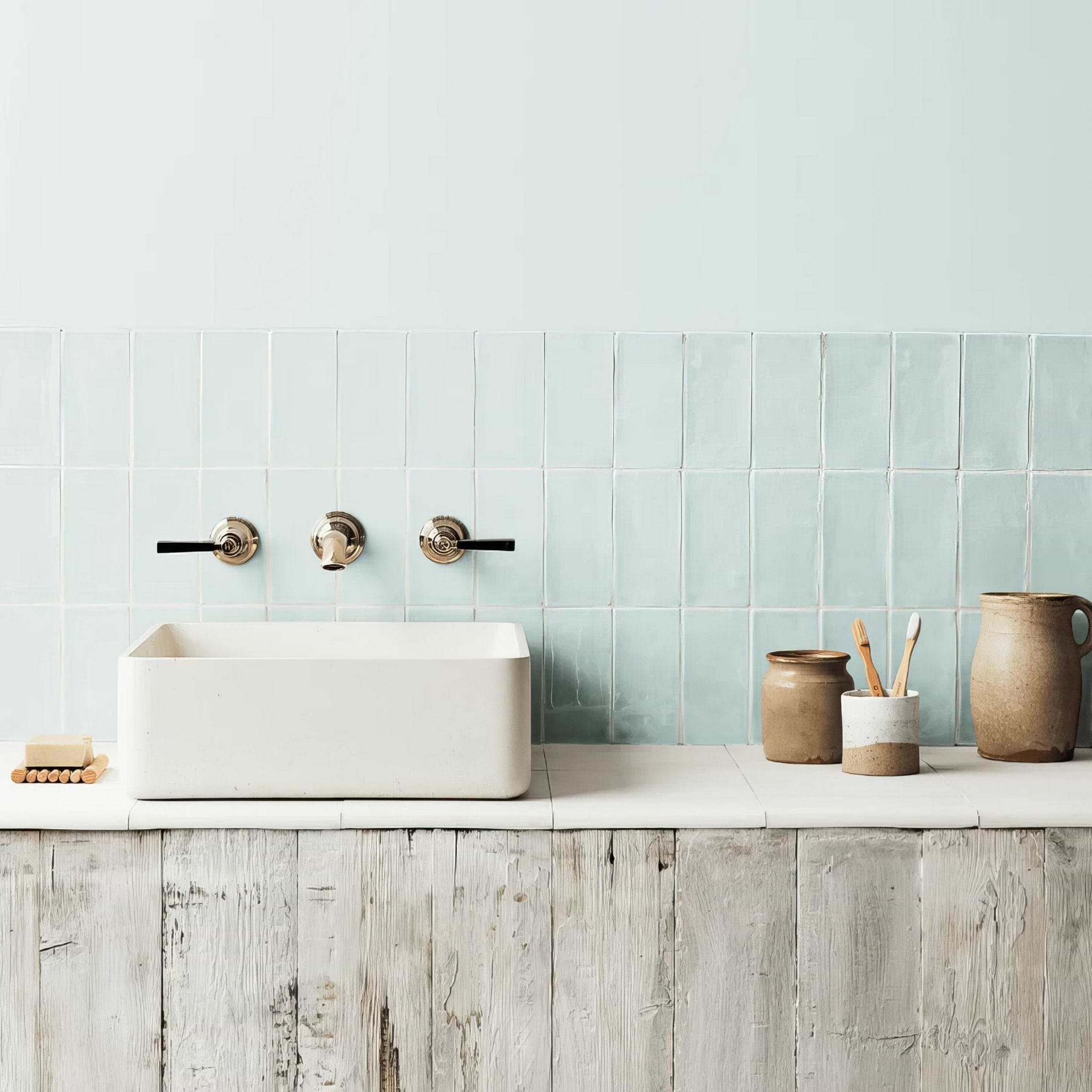 Little Greene Aquamarine Pale Glazed Rectangle Tile - Hyperion Tiles