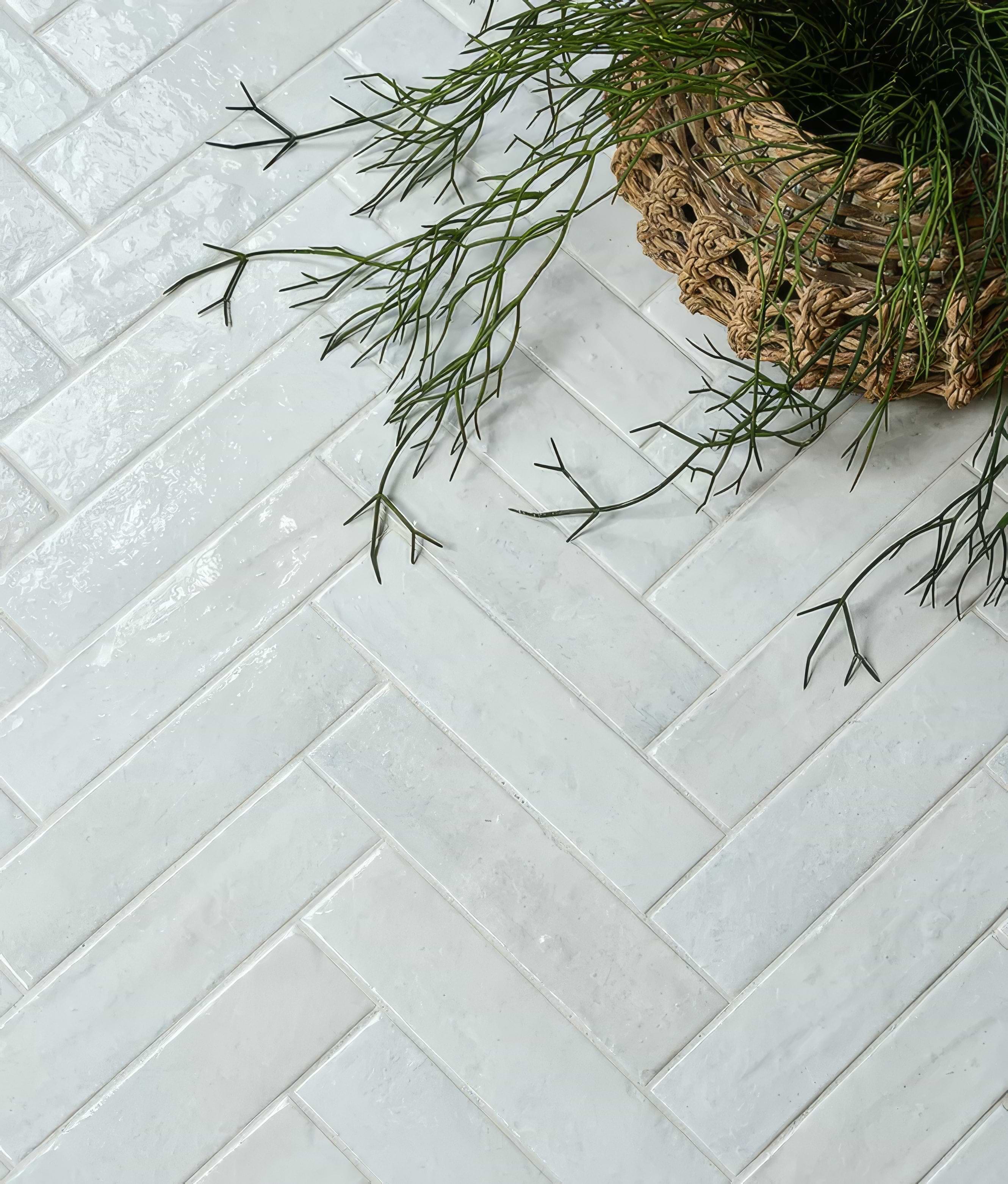 Marlborough Porcelain Parquet Cotton White Gloss - Hyperion Tiles