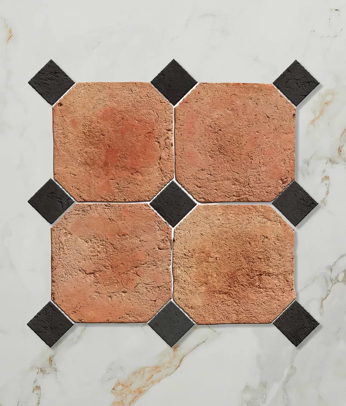 Marlborough Terracotta Octagons &amp; Cabochons - Hyperion Tiles