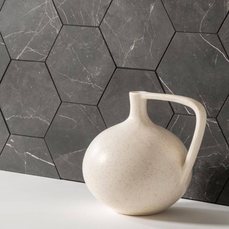 Marmi Nero Honed Hexagon Mosaic - Hyperion Tiles