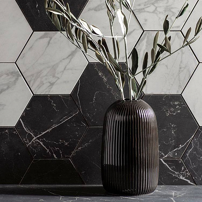 Marmi Nero Honed Hexagon Mosaic - Hyperion Tiles