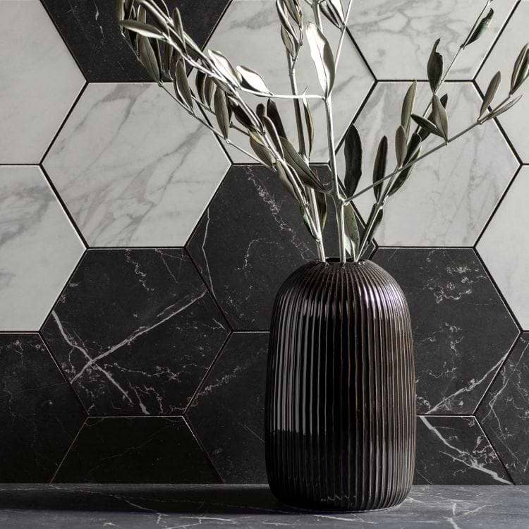 Marmi Nero Honed Hexagon Mosaic - Hyperion Tiles