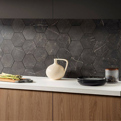 Marmi Nero Honed Hexagon Mosaic - Hyperion Tiles