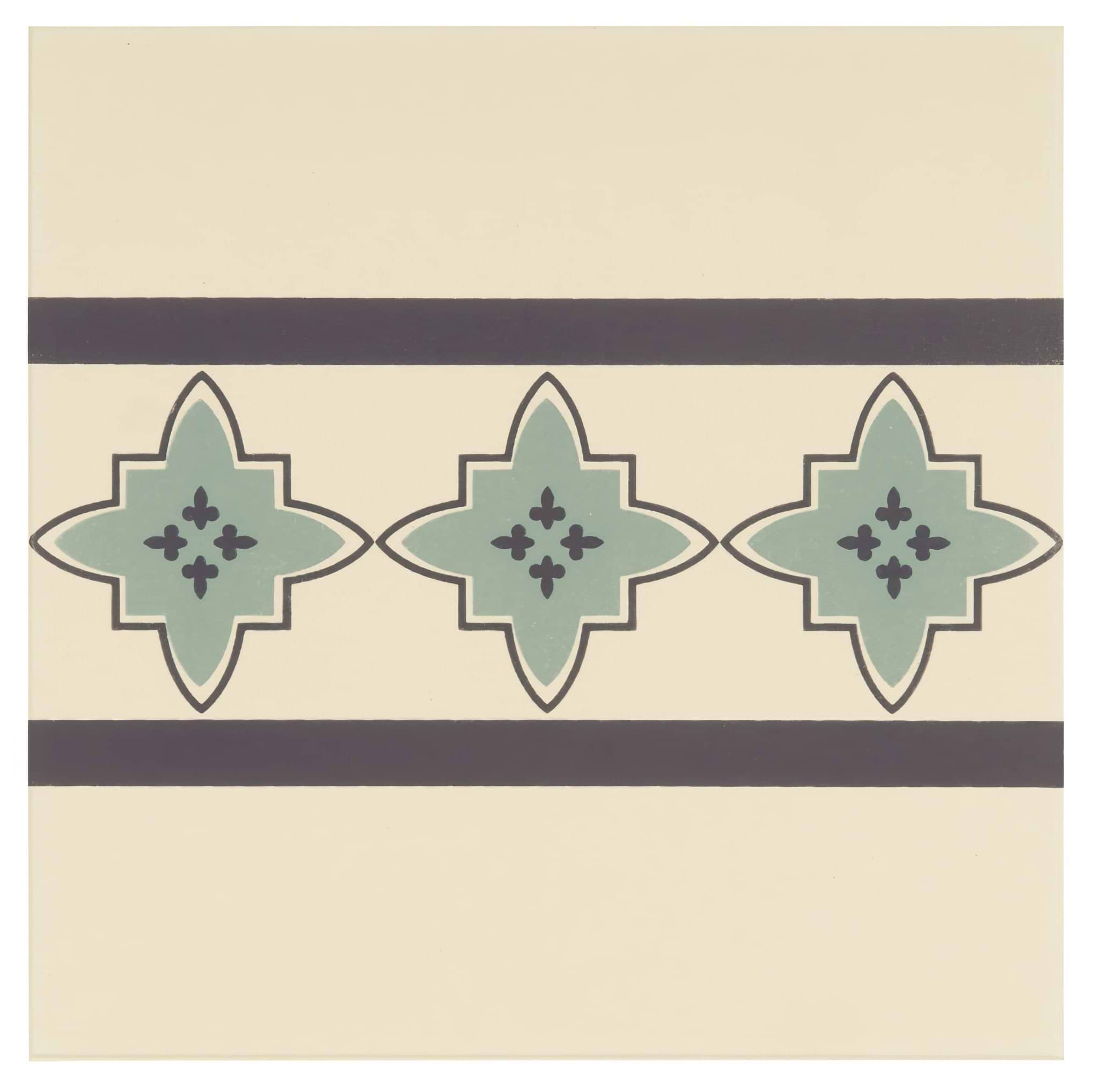 Marrakech Border Dark Blue and Dark Jade on White - Hyperion Tiles