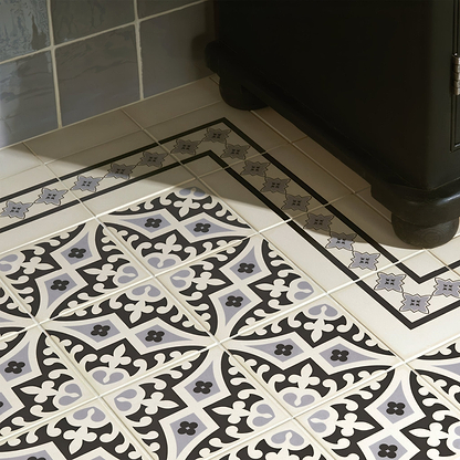 Marrakech Border Light Grey and Black on White - Hyperion Tiles
