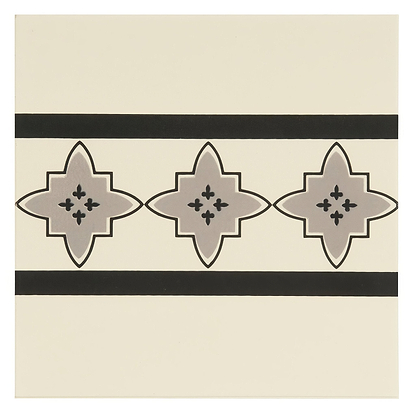 Marrakech Border Light Grey and Black on White - Hyperion Tiles