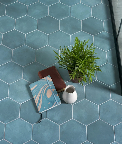 Medina Hexagon Porcelain Aqua - Hyperion Tiles