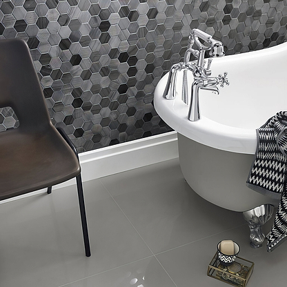 Midnight Stone Hexagon Mixed Finish Marble Mosaic - Hyperion Tiles