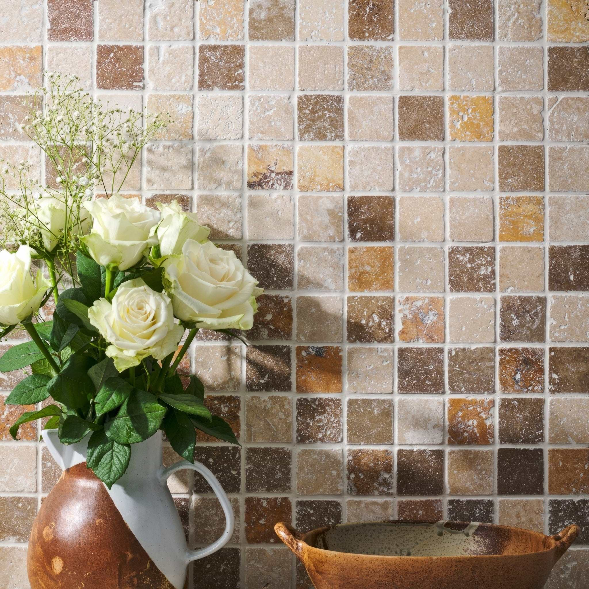 Mixed Travertine 4.8 Venetian Stone Mosaic - Hyperion Tiles