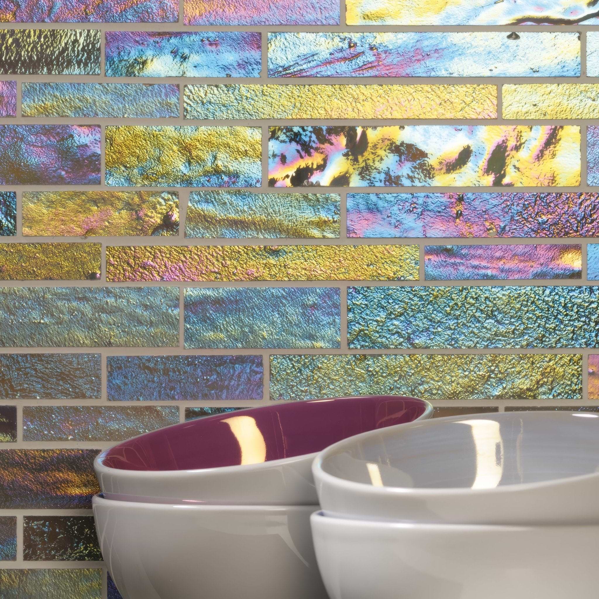 Morning Dew Glass Brickbond Mosaic - Hyperion Tiles