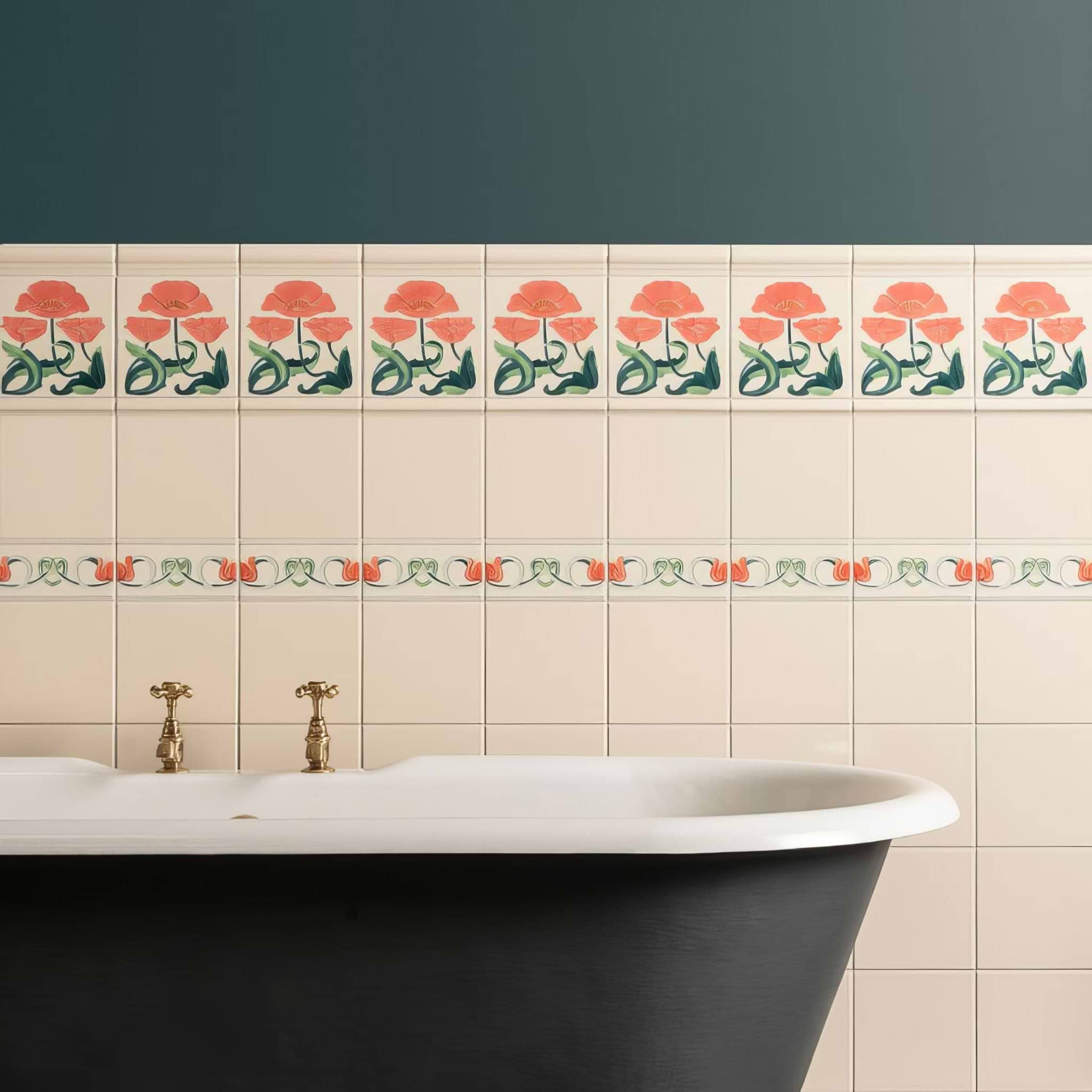 Moulin Rouge Tube - Lined Single Tile on County White - Hyperion Tiles