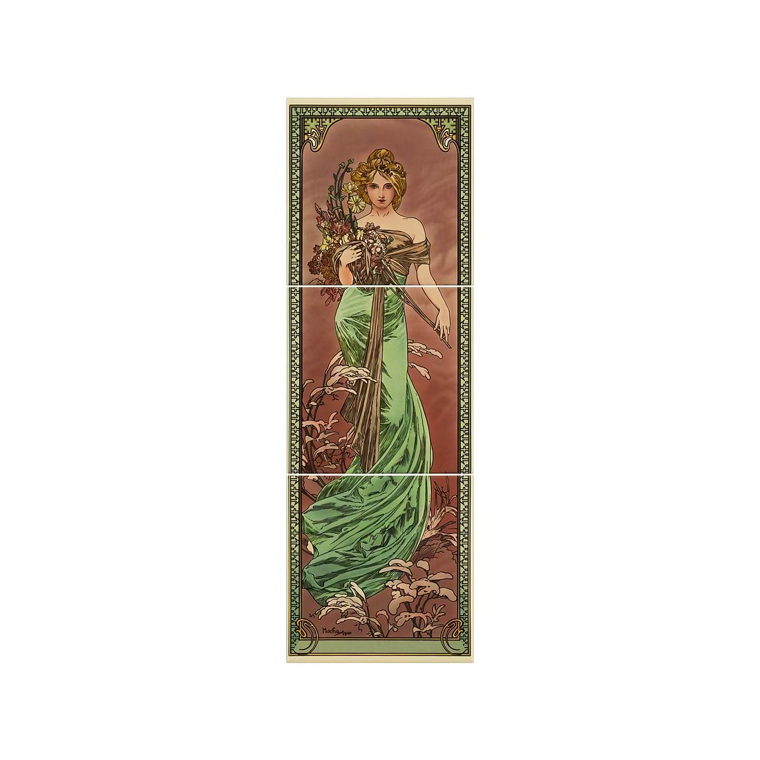 Alphonse Mucha Spring (Left Hand) 3-Tile Set on County White