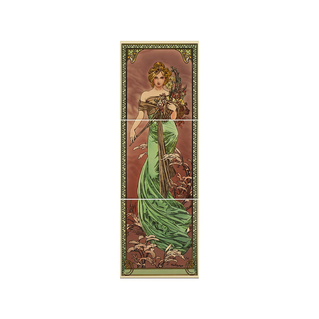 Alphonse Mucha Spring (Right Hand) 3-Tile Set on County White