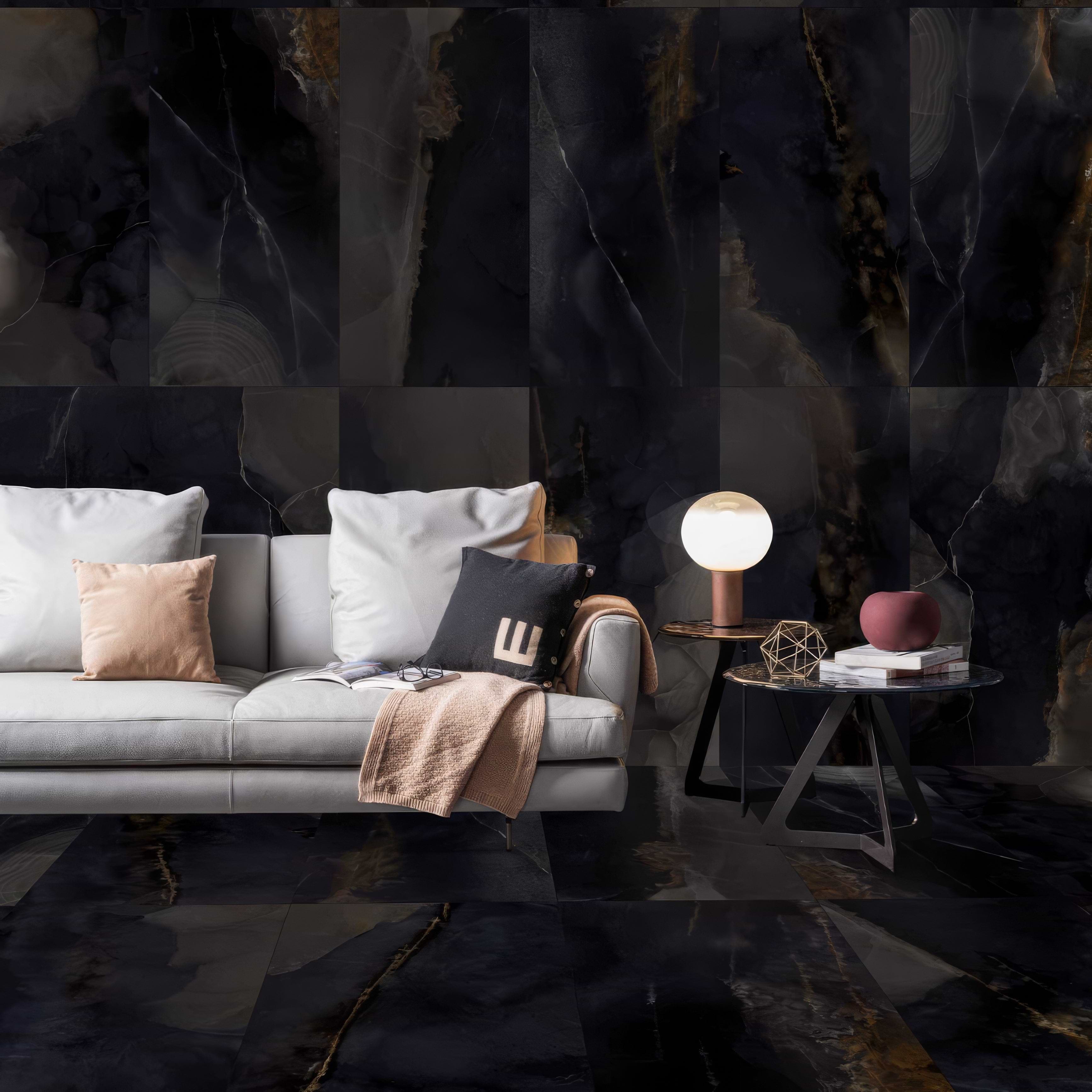 Onyx Black in Polished and Matt Tiles By Hyperion Tiles