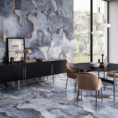 Onyx Blue in Polished and Matt Tiles - Hyperion Tiles