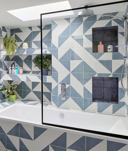 Parisian Café Porcelain Tri Blue - Hyperion Tiles
