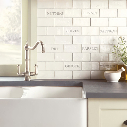 Chives in Grey on Cotton | Hyperion Tiles