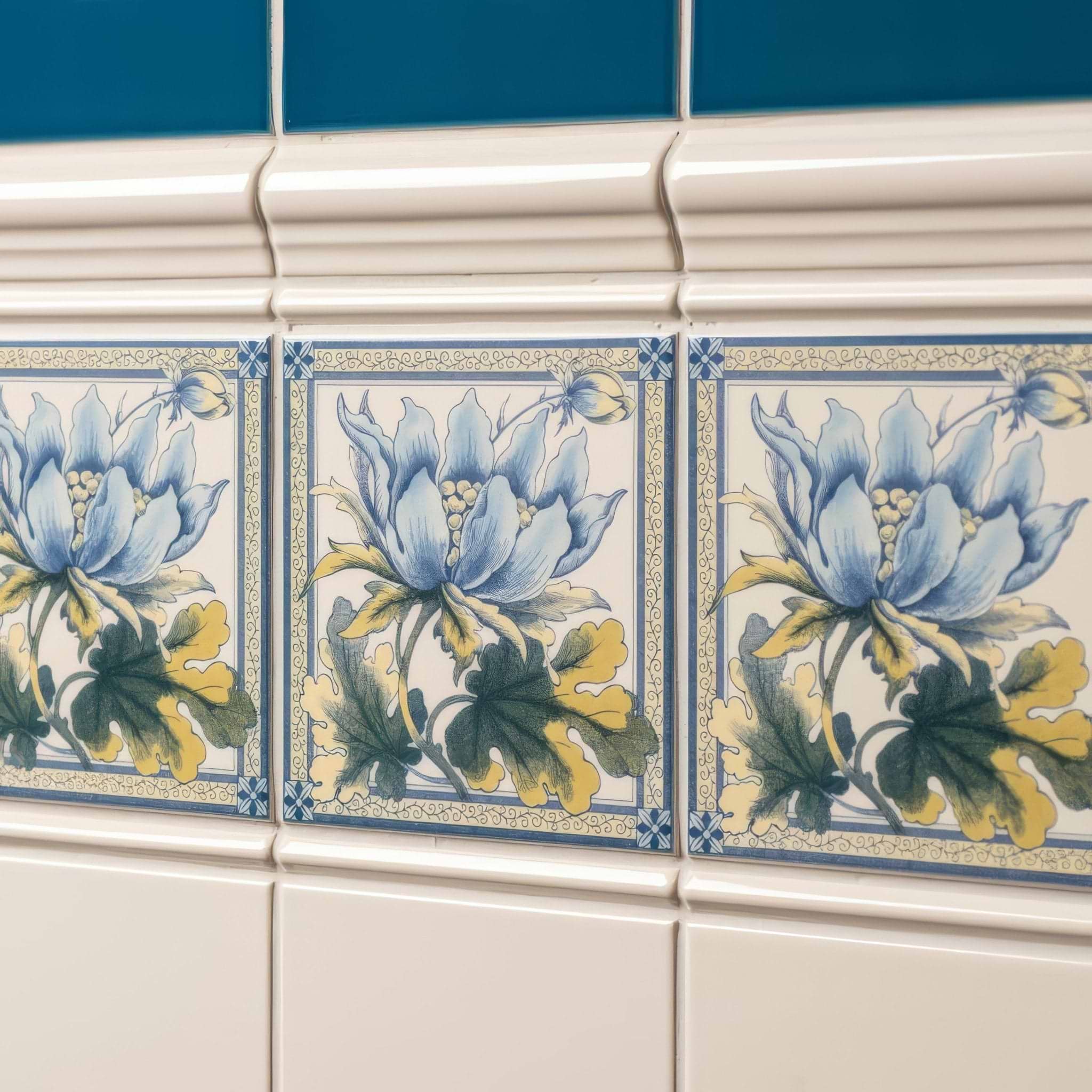 Peony Single Tile on County White - Hyperion Tiles