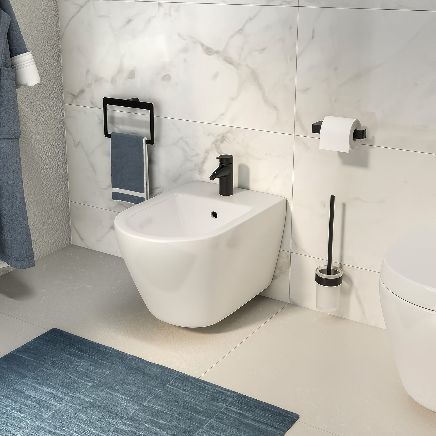 Pirenei WC Brush Set Wall Mounted – Black - Hyperion Tiles