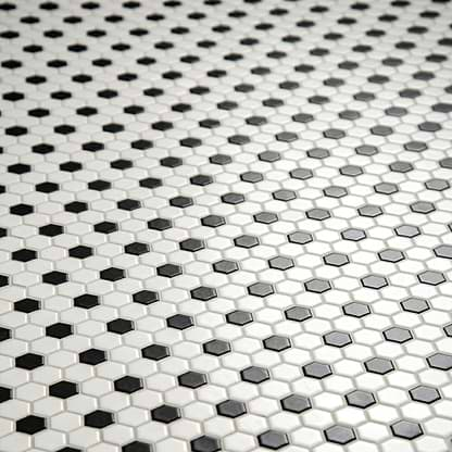 Black & White Honeycomb Floor Mosaic | Hexagon Mosaic | Hyperion Tiles