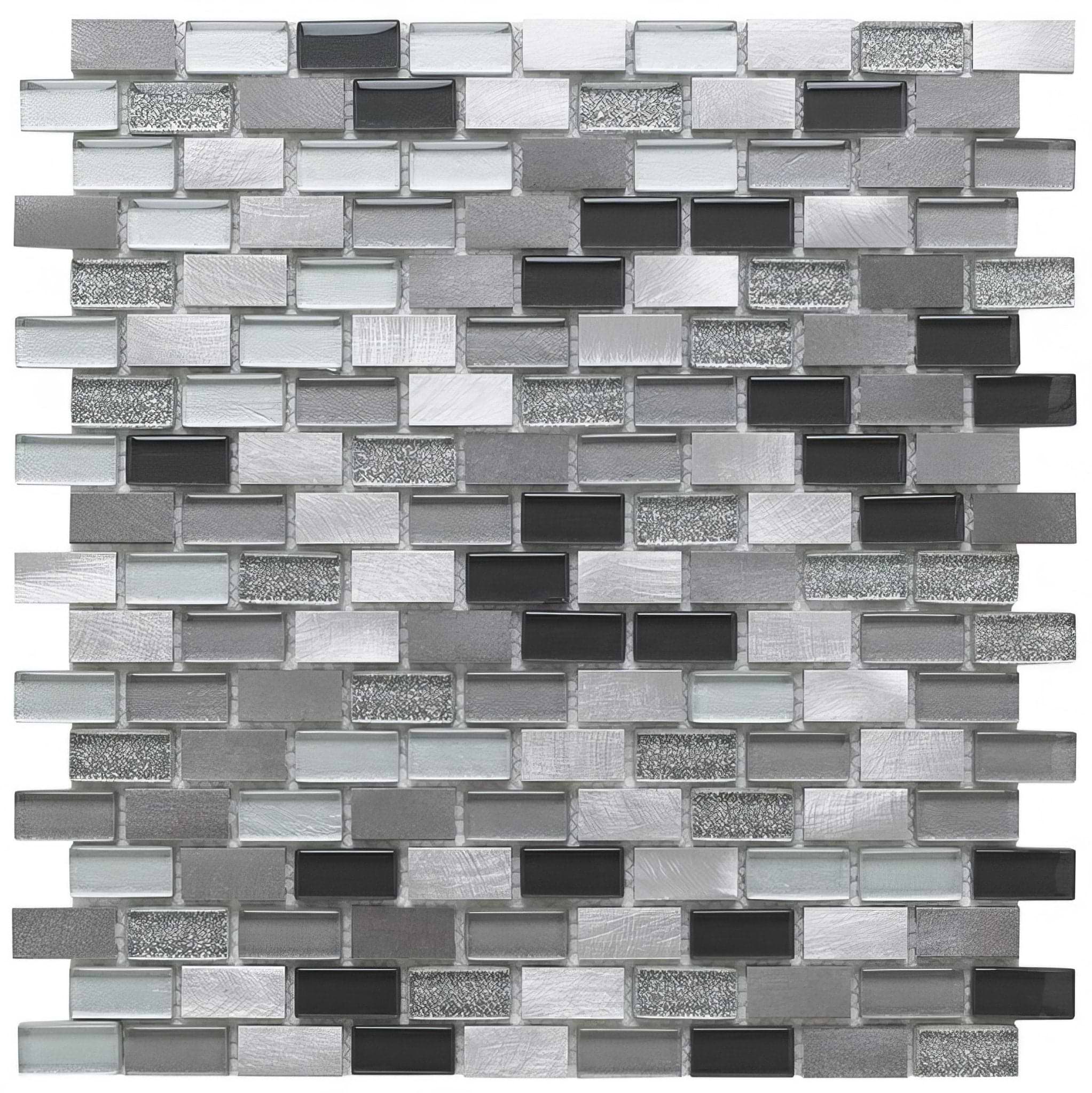 Platinum Lancer 139 Glass/Metal Mix Mini Brick Mosaic 15x30mm - Hyperion Tiles
