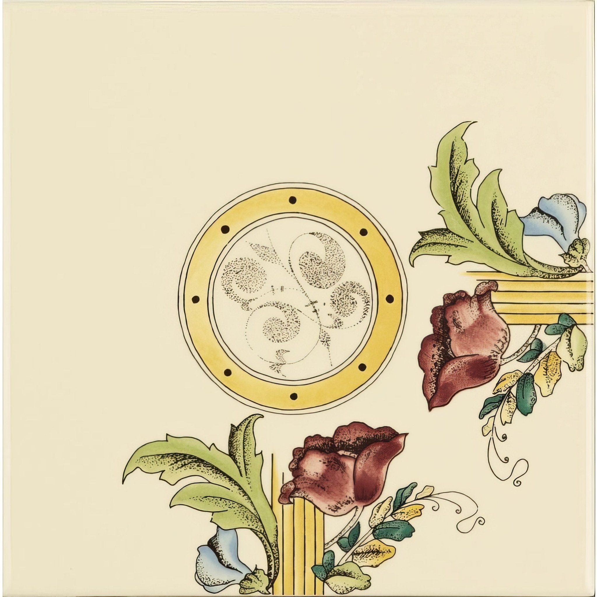 Poppy And Wheatsheaf Corner Tile On County White - Hyperion Tiles