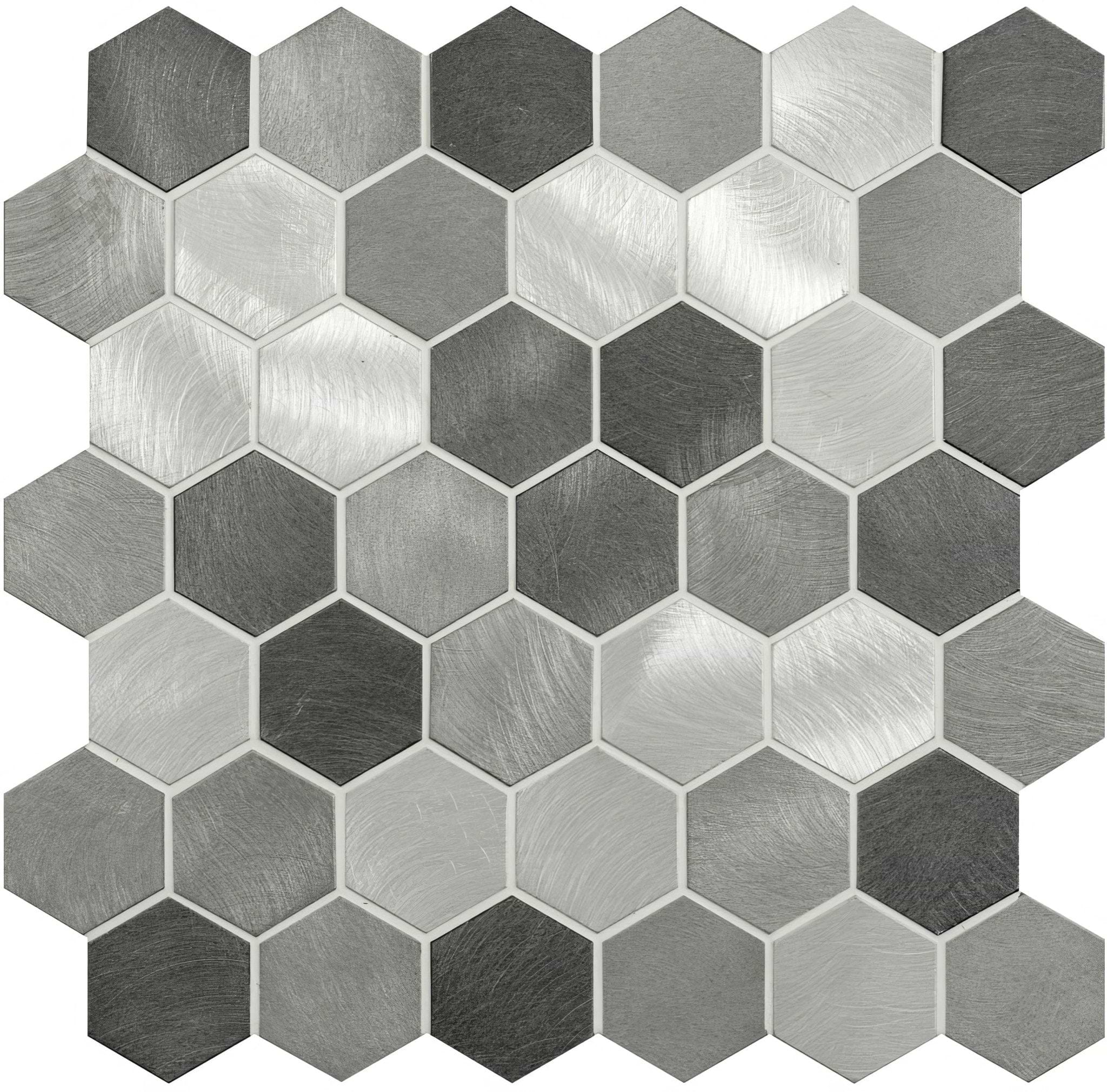 Rhea Grey and Silver Mixed Hexagon Mosaic - Hyperion Tiles