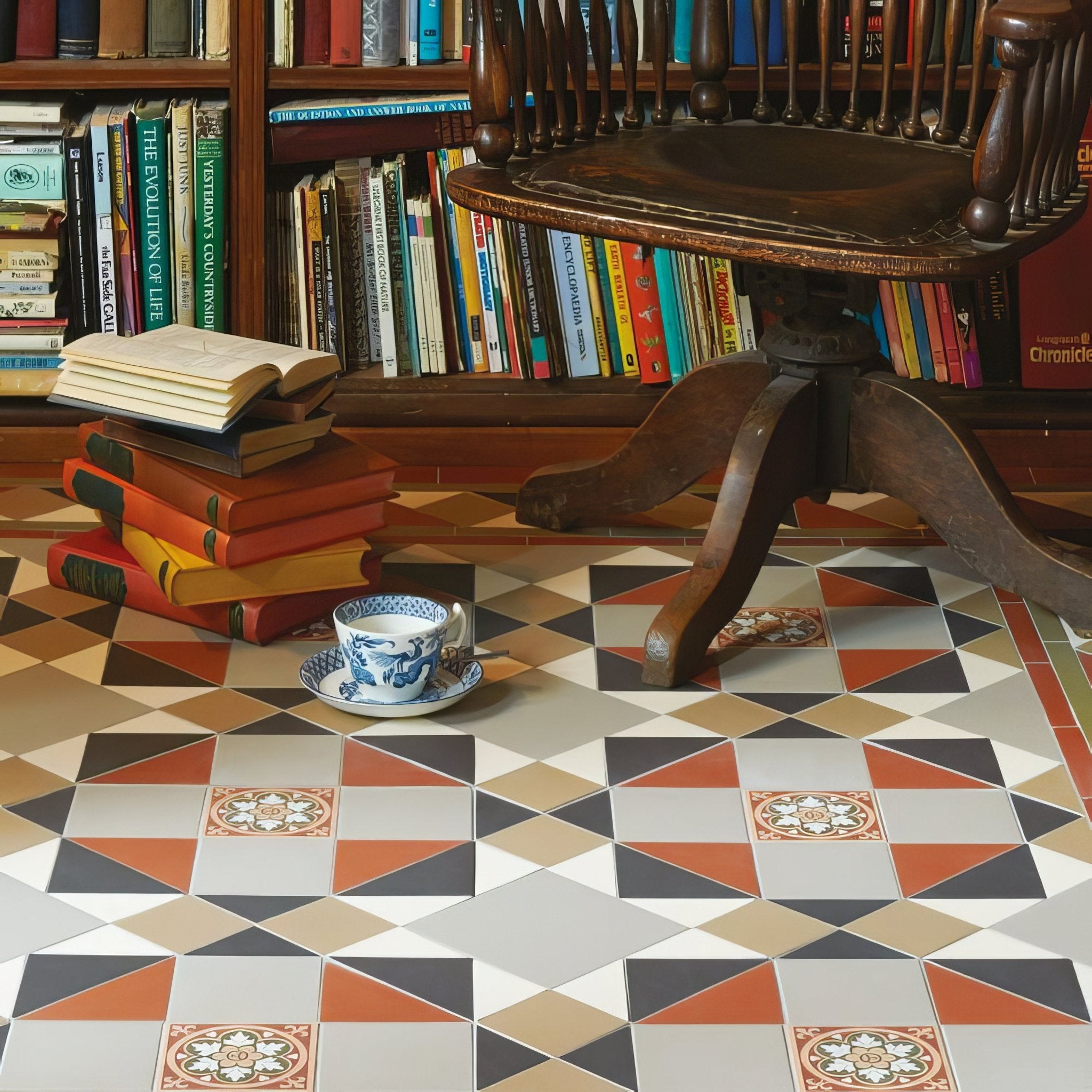 Rochester Black, Holkham Dune, Red, Regency Bath & White with Livingstone Green on Buff - Hyperion Tiles