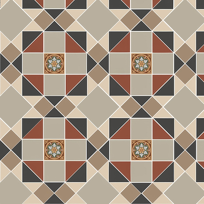 Rochester Black, Holkham Dune, Red, Regency Bath & White with Livingstone Green on Buff - Hyperion Tiles