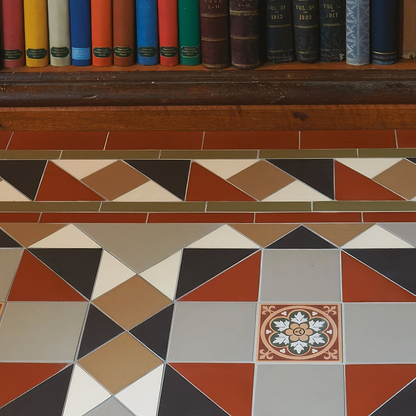 Rochester Black, Holkham Dune, Red, Regency Bath & White with Livingstone Green on Buff - Hyperion Tiles
