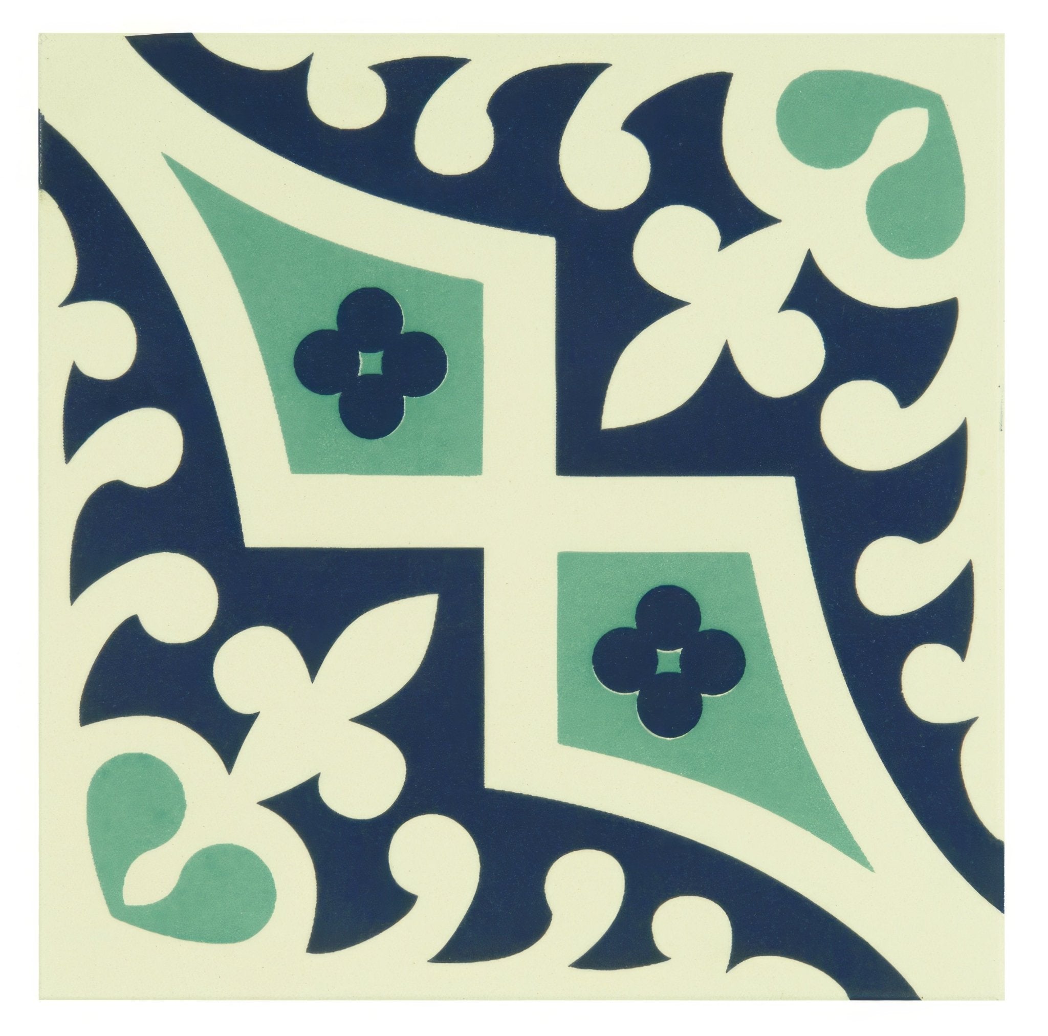 Romanesque Dark Blue and Dark Jade on White - Hyperion Tiles