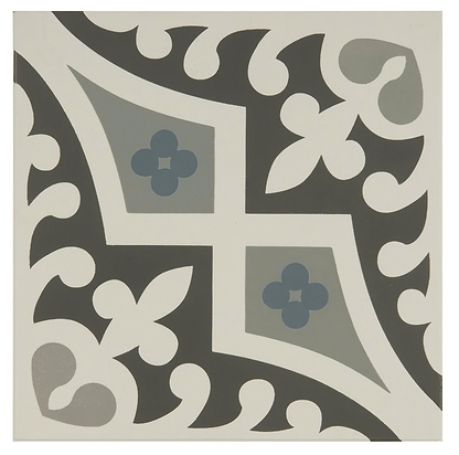 Romanesque Light Blue, Light Grey and Dark Grey on Dover White - Hyperion Tiles