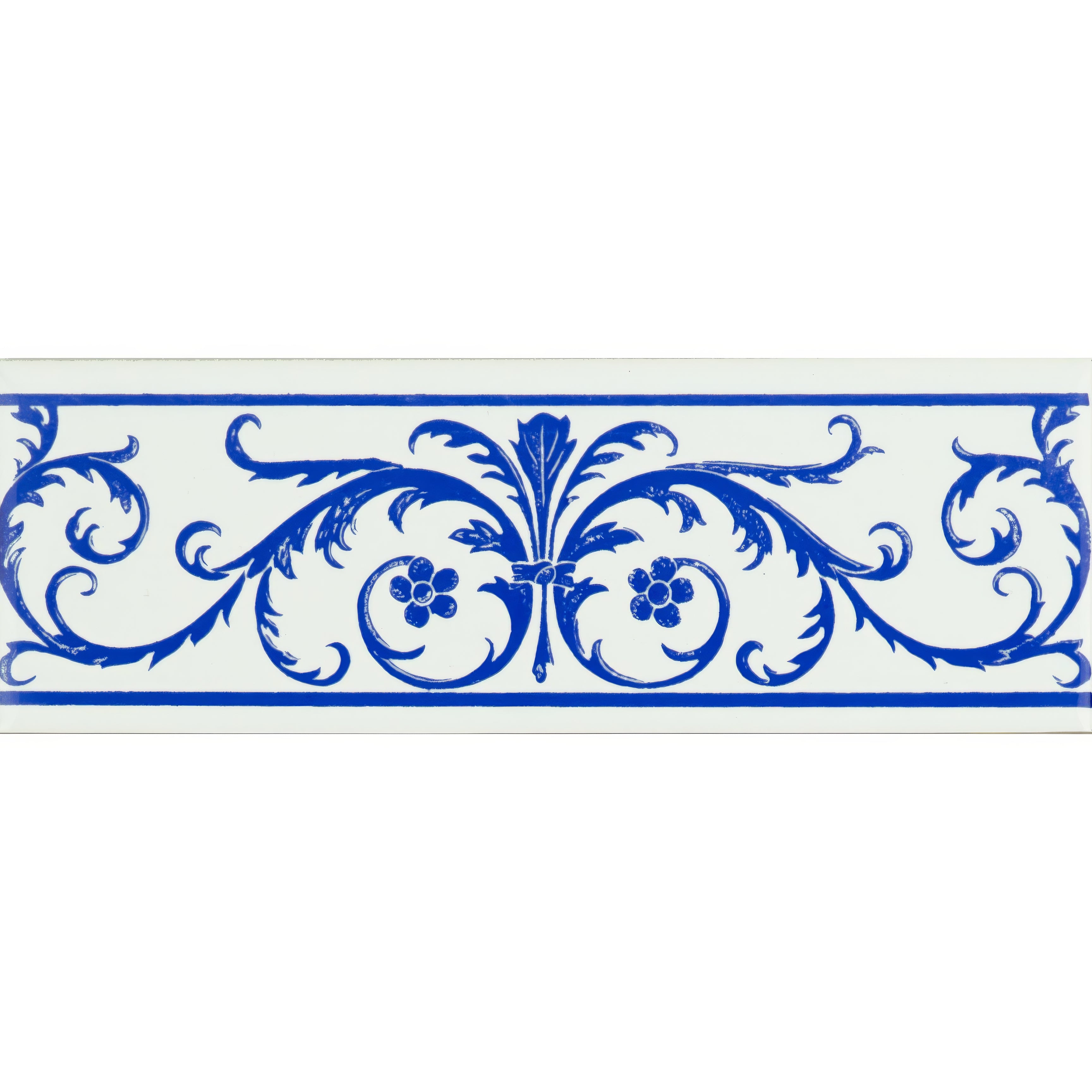 Acanthus Royal Blue On Brilliant White - Hyperion Tiles