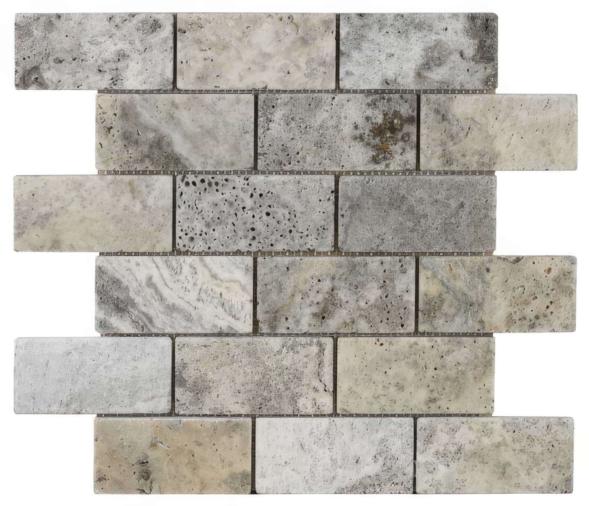Silver Grey Travertine Brick Mosaic - Hyperion Tiles