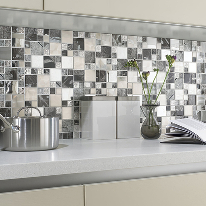 Saturn Silver Glass & Metal Mix Modular Mosaic - Hyperion Tiles