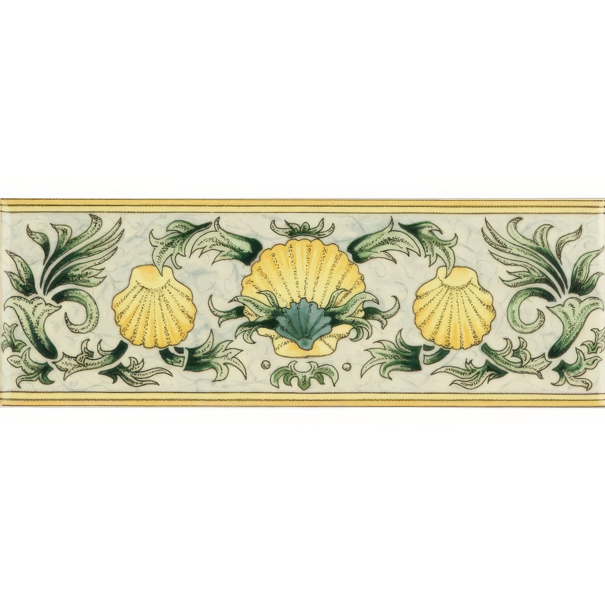 Scallop Shells Blue & Yellow Classical Decorative Border on County White - Hyperion Tiles
