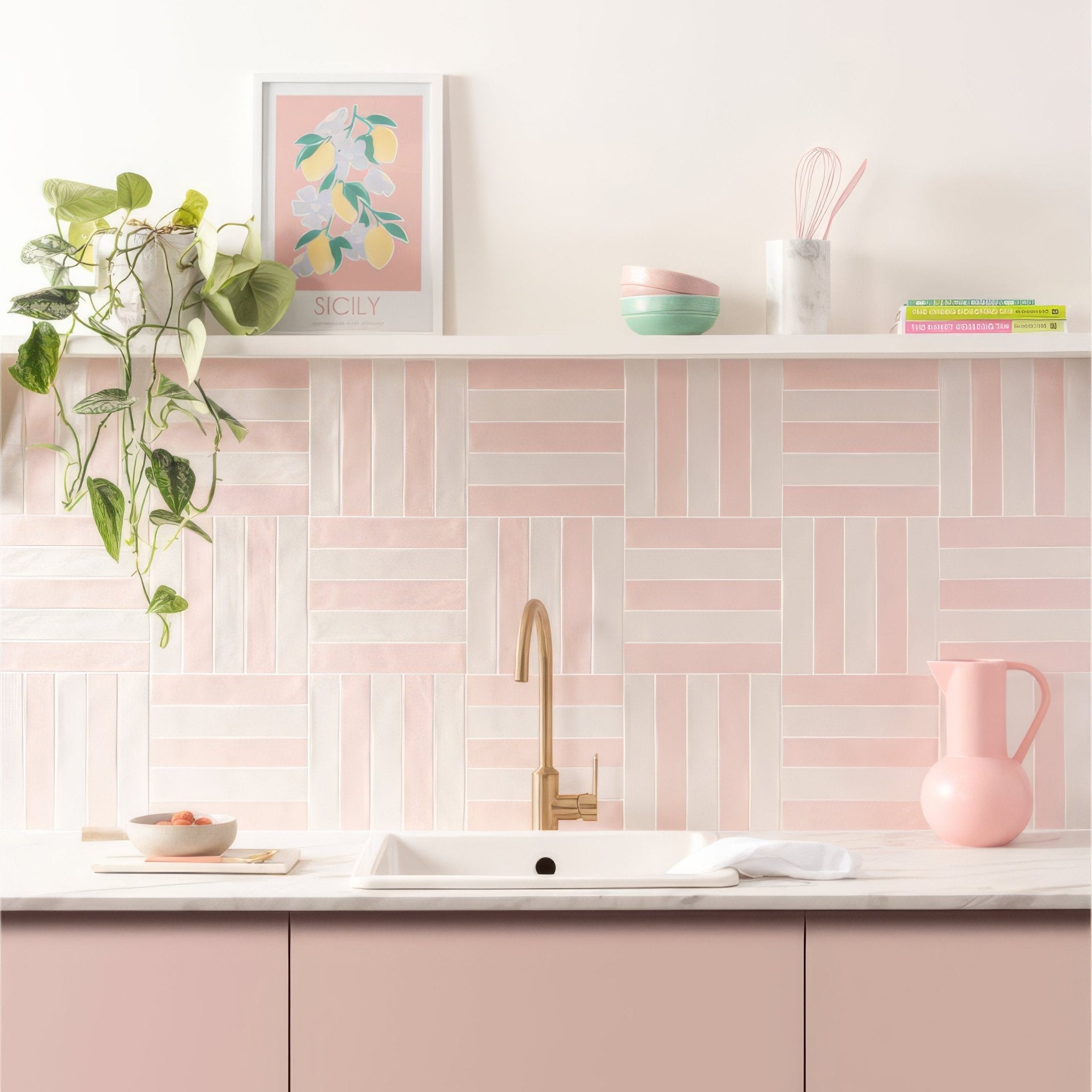 Sherbet Pink Brick 5x25cm - Hyperion Tiles