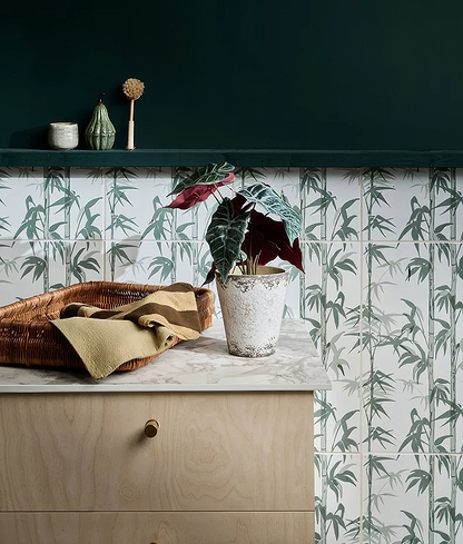 Silk Screen Ceramic Lantau Bamboo Smoke Green - Hyperion Tiles