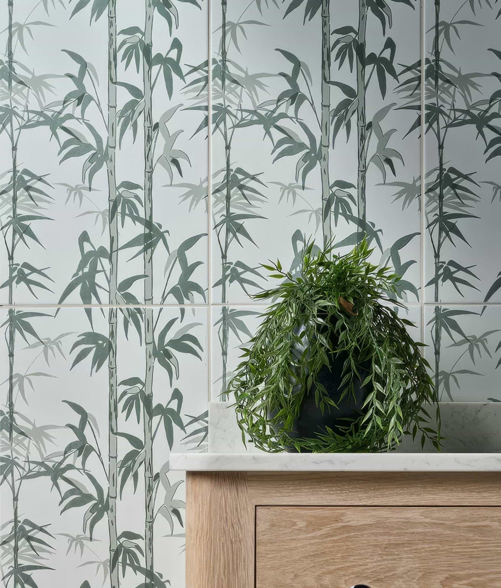 Silk Screen Ceramic Lantau Bamboo Smoke Green - Hyperion Tiles
